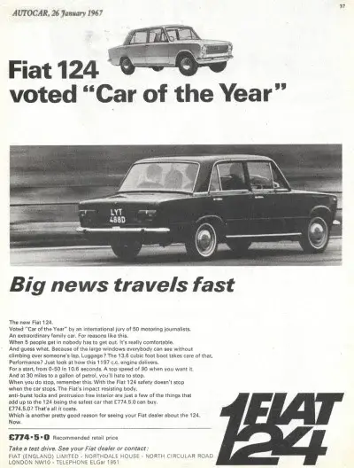 Click to Enlarge 1967 Fiat 124 Car of The Year