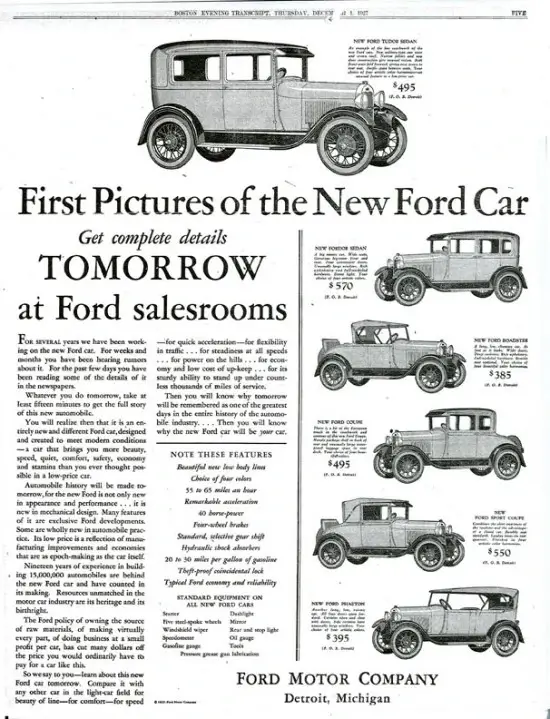 Ford Model A Advert Ford Model A Advert