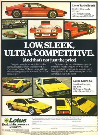 Click to Enlarge Lotus Esprit Turbo Advert