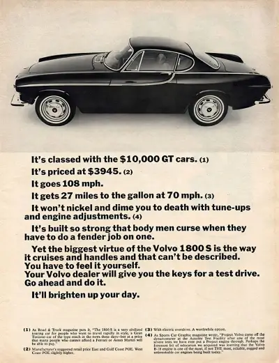 Click to Enlarge Volvo 1800S Magazine Advert